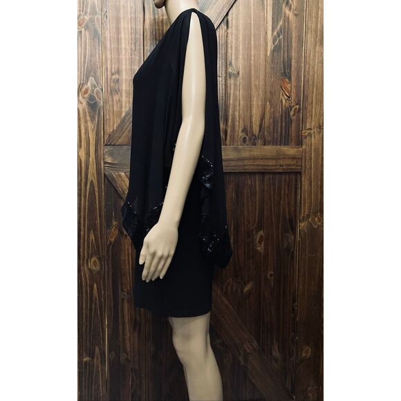Cache’ Black Sequin Holiday Party Cape Mini Dress Sz 2 - Picture 3 of 5